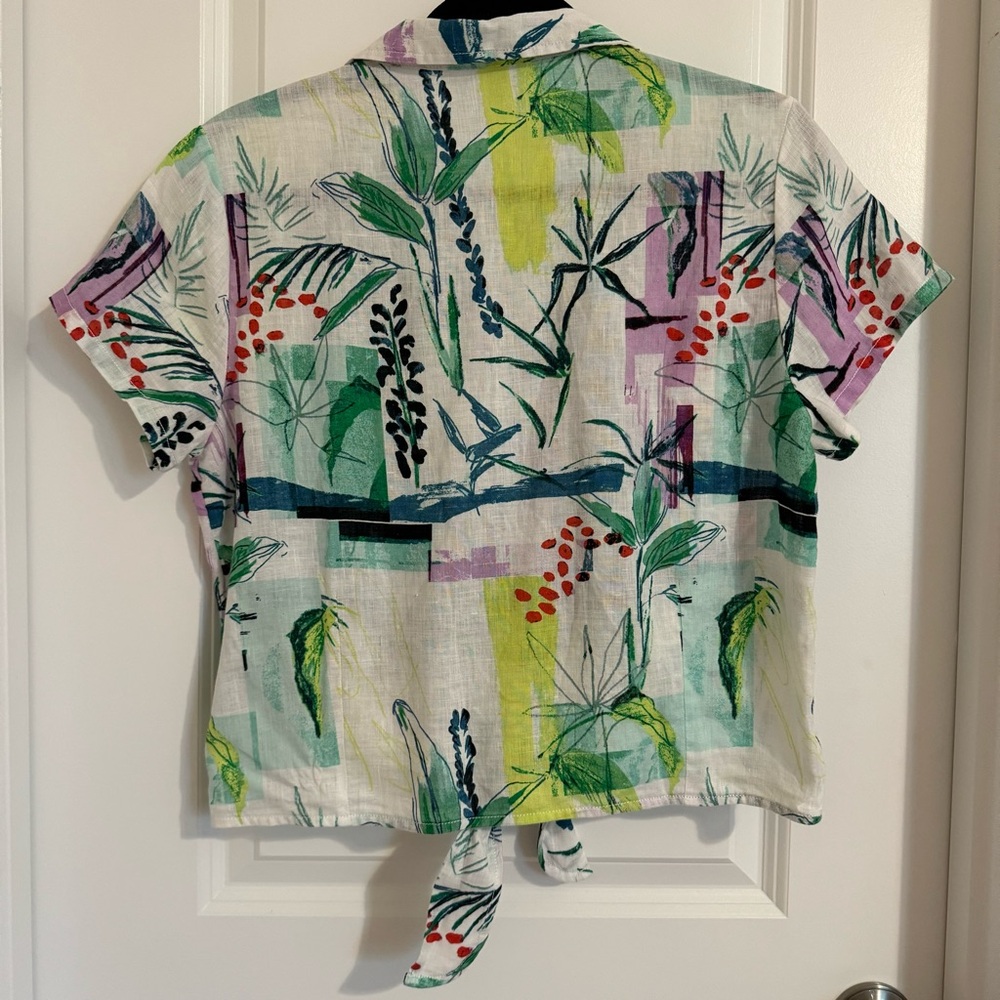 Sigrid Olsen Linen Cropped Button Up Top, M - image 2